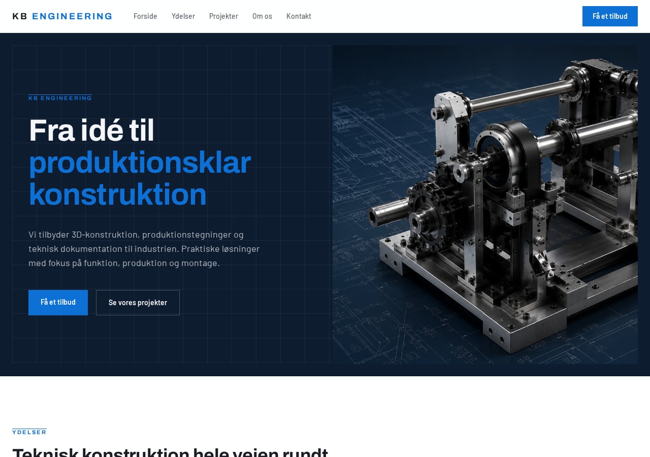 Forsiden på KB Engineerings hjemmeside