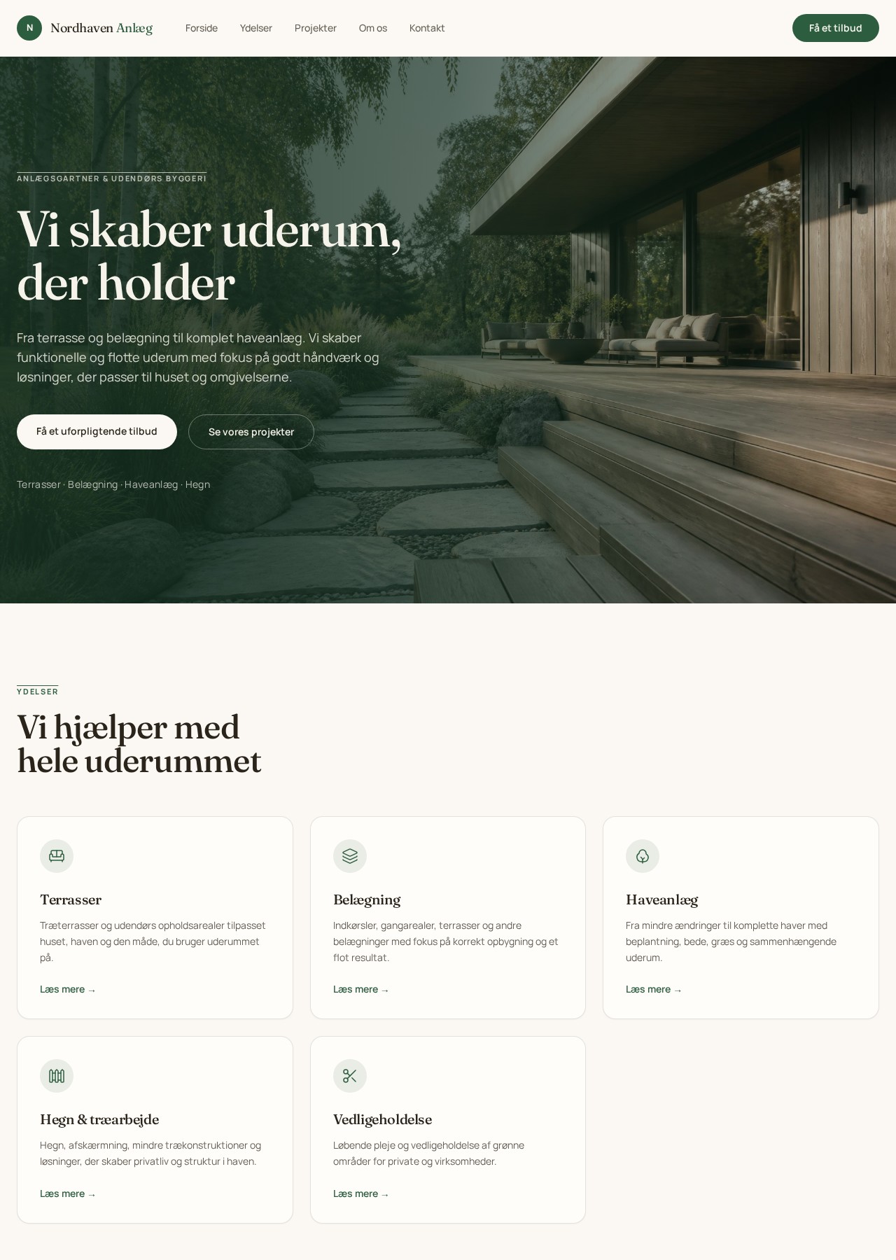 Forsiden på Nordhaven Anlægs hjemmeside