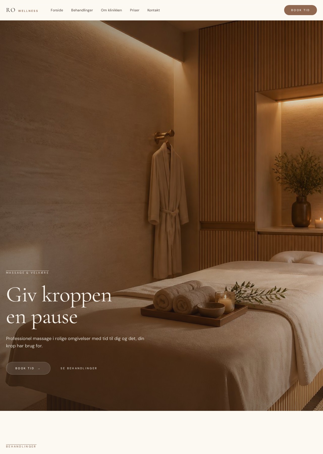 Forsiden på RO Wellnesss hjemmeside